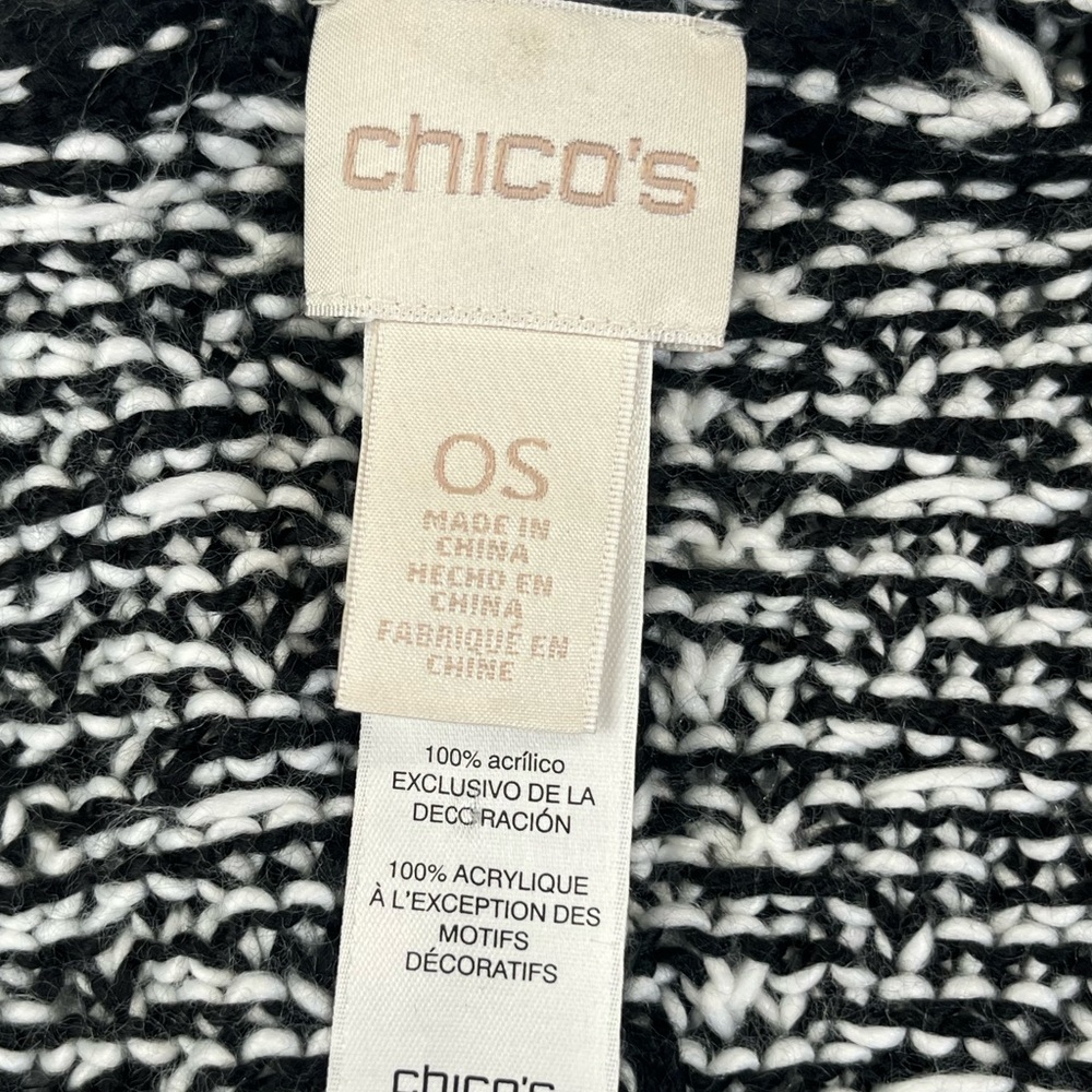 Chico’s OS Black White Monochrome Knit Cardigan Lace Up Neck Sweater SzOS - Picture 7 of 7
